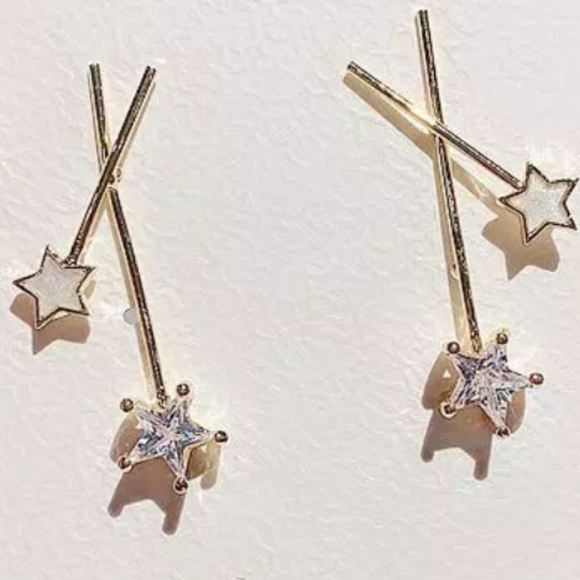 NEW Gold Double Star Fairy Wand Earrings - Picture 2 of 5